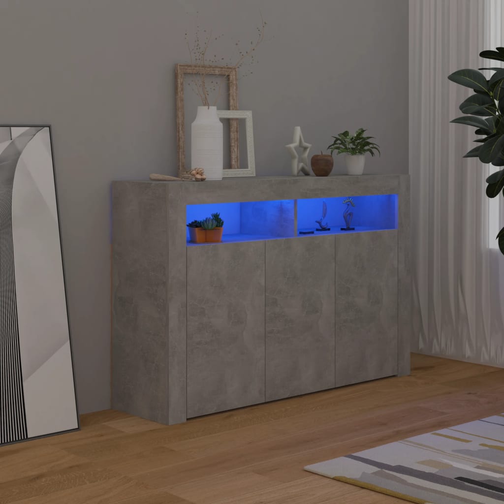 vidaXL betonszürke tálalószekrény LED-világítással 115,5 x 30 x 75 cm